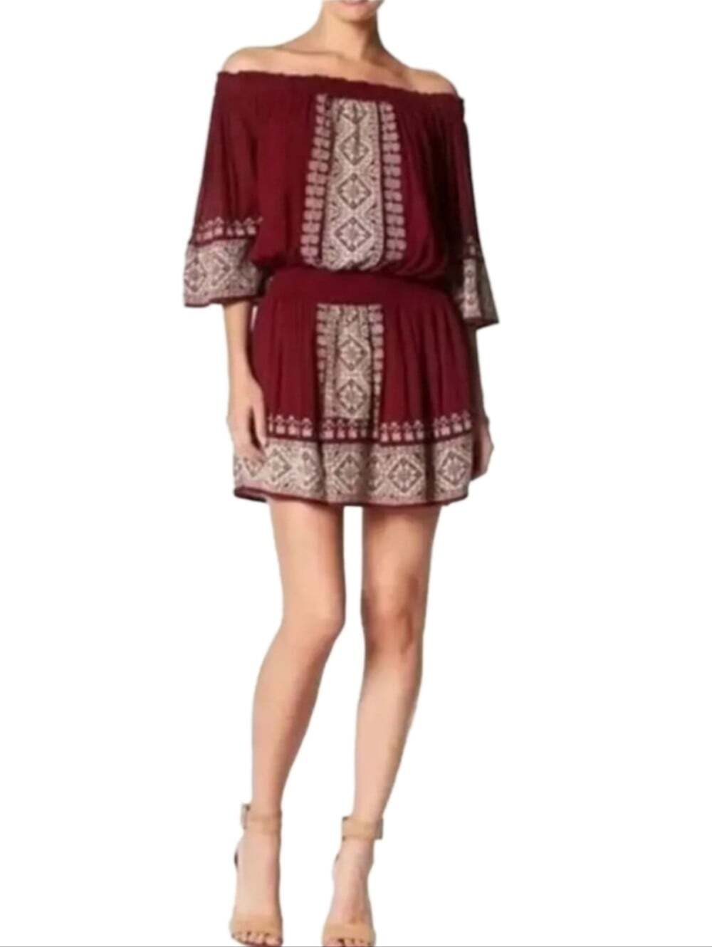 Tularosa Revolve Fiona Off-Shoulder Embroidered Burgundy Dress Medium